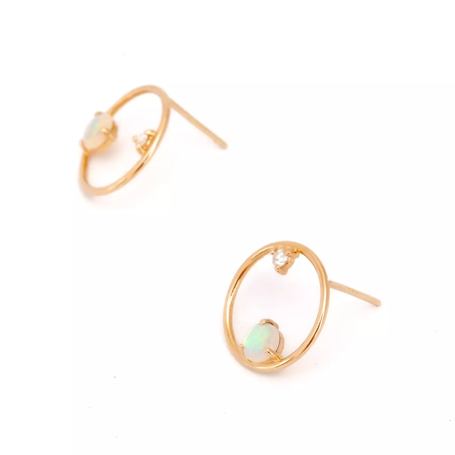 Opal & Diamond Circle Earrings