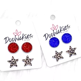 Patriotic Sparkles and Leopard Star Stud Earrings