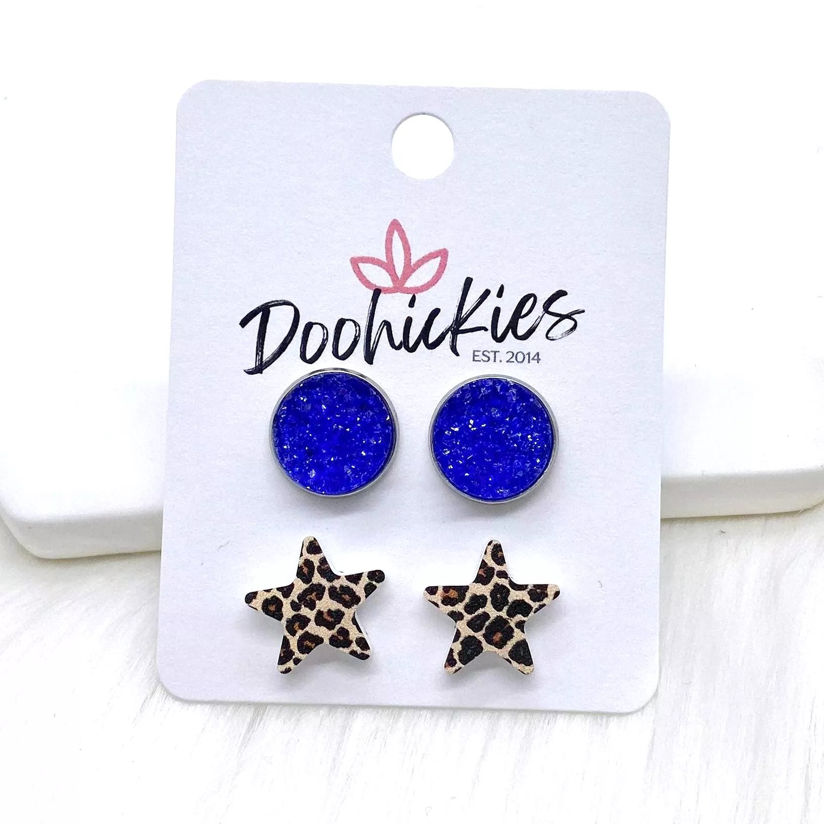 Patriotic Sparkles and Leopard Star Stud Earrings