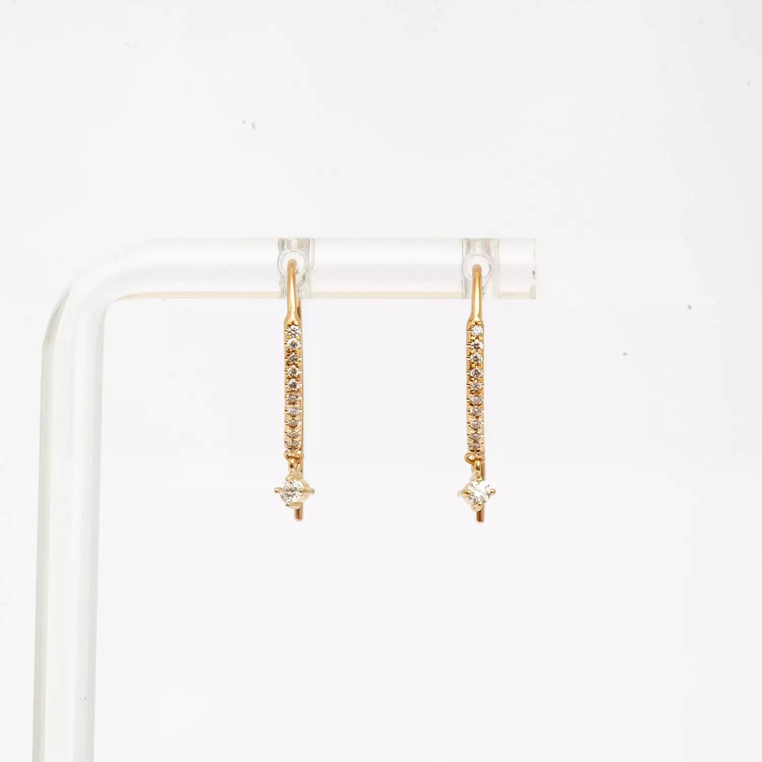 Pavé Diamond Bar & Dangling Diamond Short Wire Threader Earrings