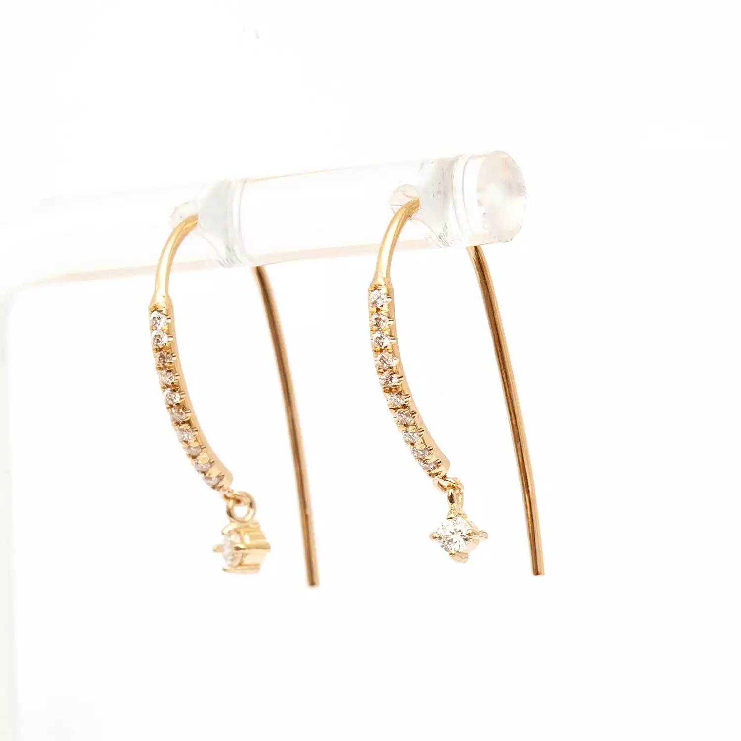 Pavé Diamond Bar & Dangling Diamond Short Wire Threader Earrings