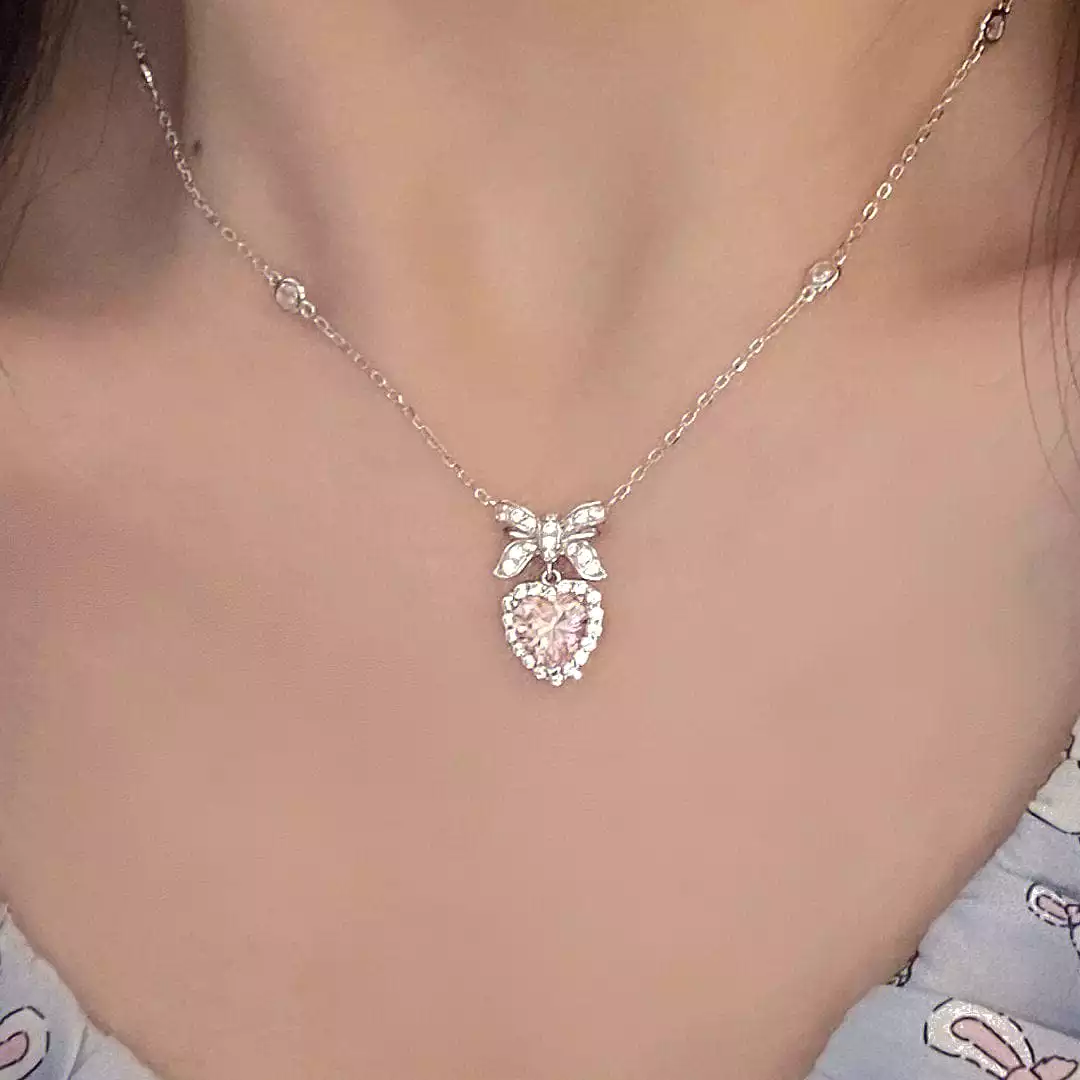 Pink Bowknot Heart Necklace W521