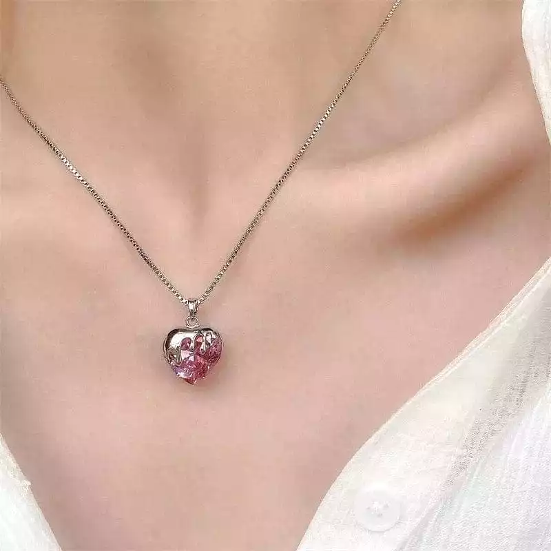 Pink Crystal Heart Necklace MK18665