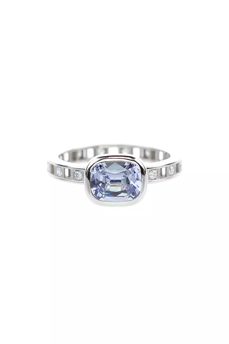 Pixel Dust Open Set Solitaire Ring - Burmese Spinel Cushion Cut in White Gold