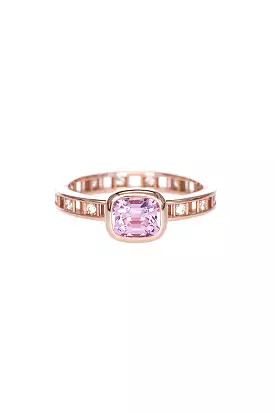 Pixel Dust Solitaire Ring Open Band - Light Pink Burmese Spinel Cushion w/White Diamonds RG