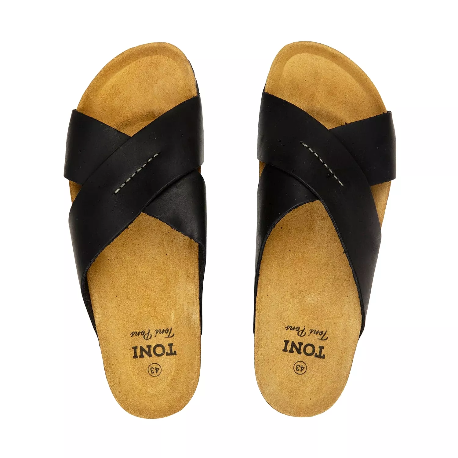 Plain Leather Open Toe Slippers for Men - Gol-PE