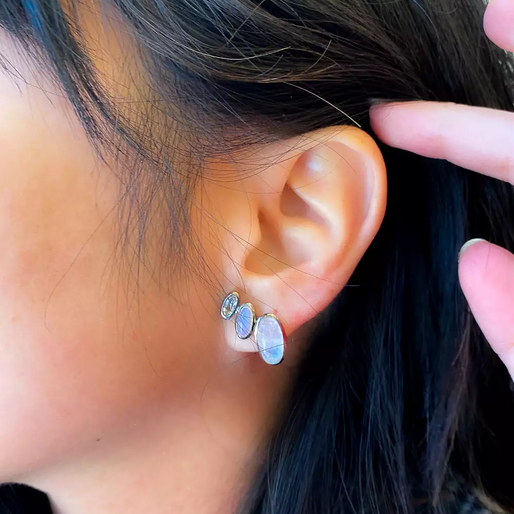 Rainbow Moonstone, Ethiopian Opal, & White Zircon Taper Earrings