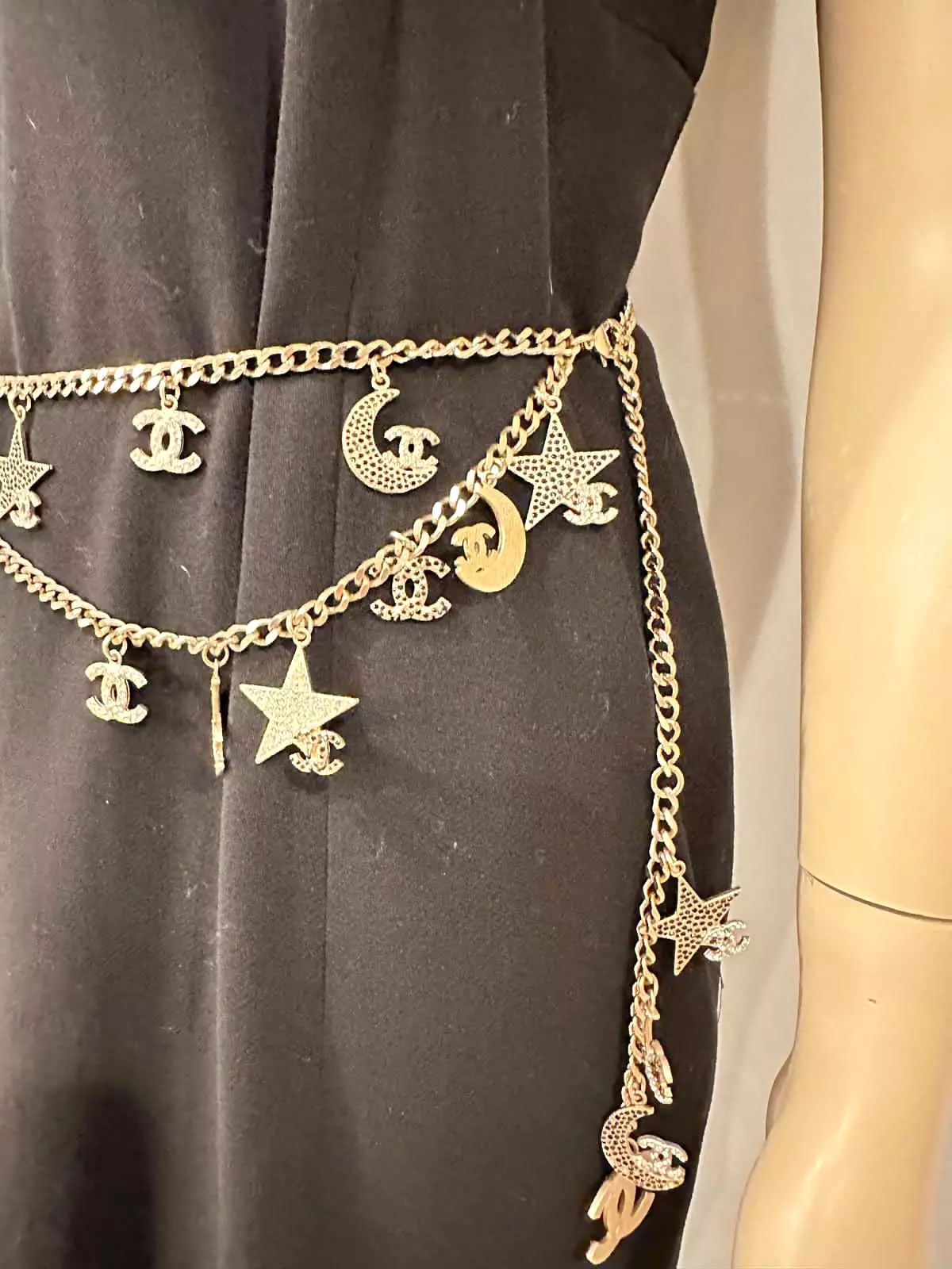 Rare Chanel 08P 2008 Spring Runway Stars Moon Gold Crystals Belt/Necklace