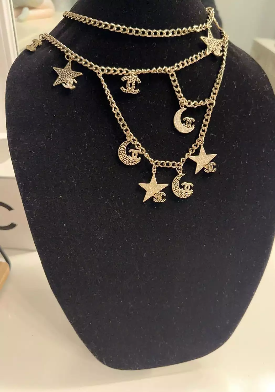 Rare Chanel 08P 2008 Spring Runway Stars Moon Gold Crystals Belt/Necklace