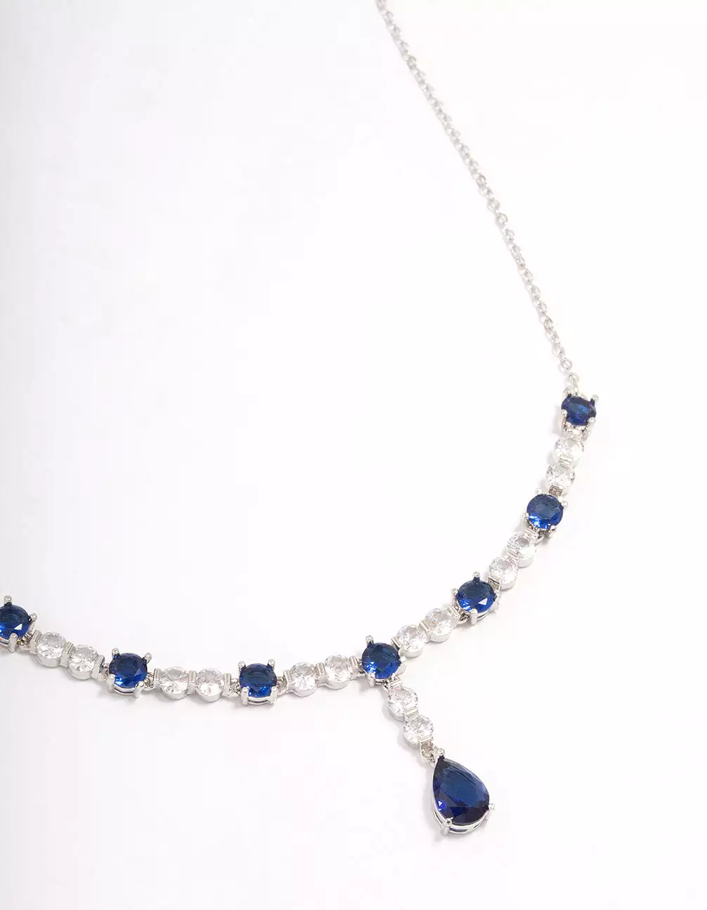 Rhodium Sapphire Stone Drop Necklace