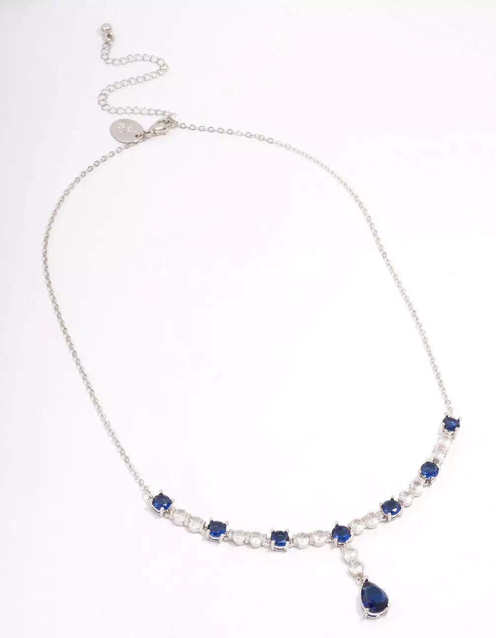 Rhodium Sapphire Stone Drop Necklace