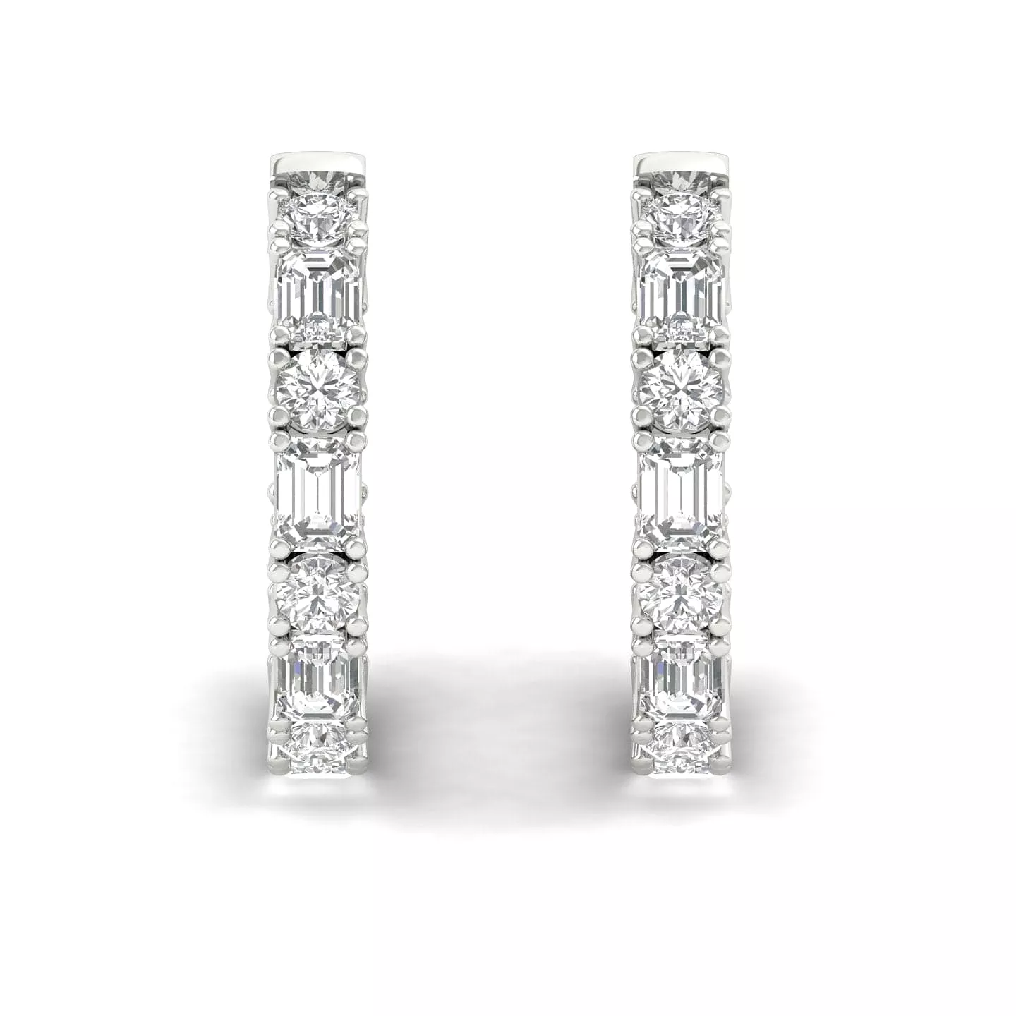 Round and Emerald Cut Diamond Hoop Earrings Lab Grown