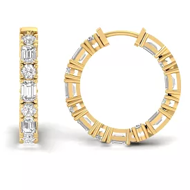 Round and Emerald Cut Diamond Hoop Earrings Lab Grown