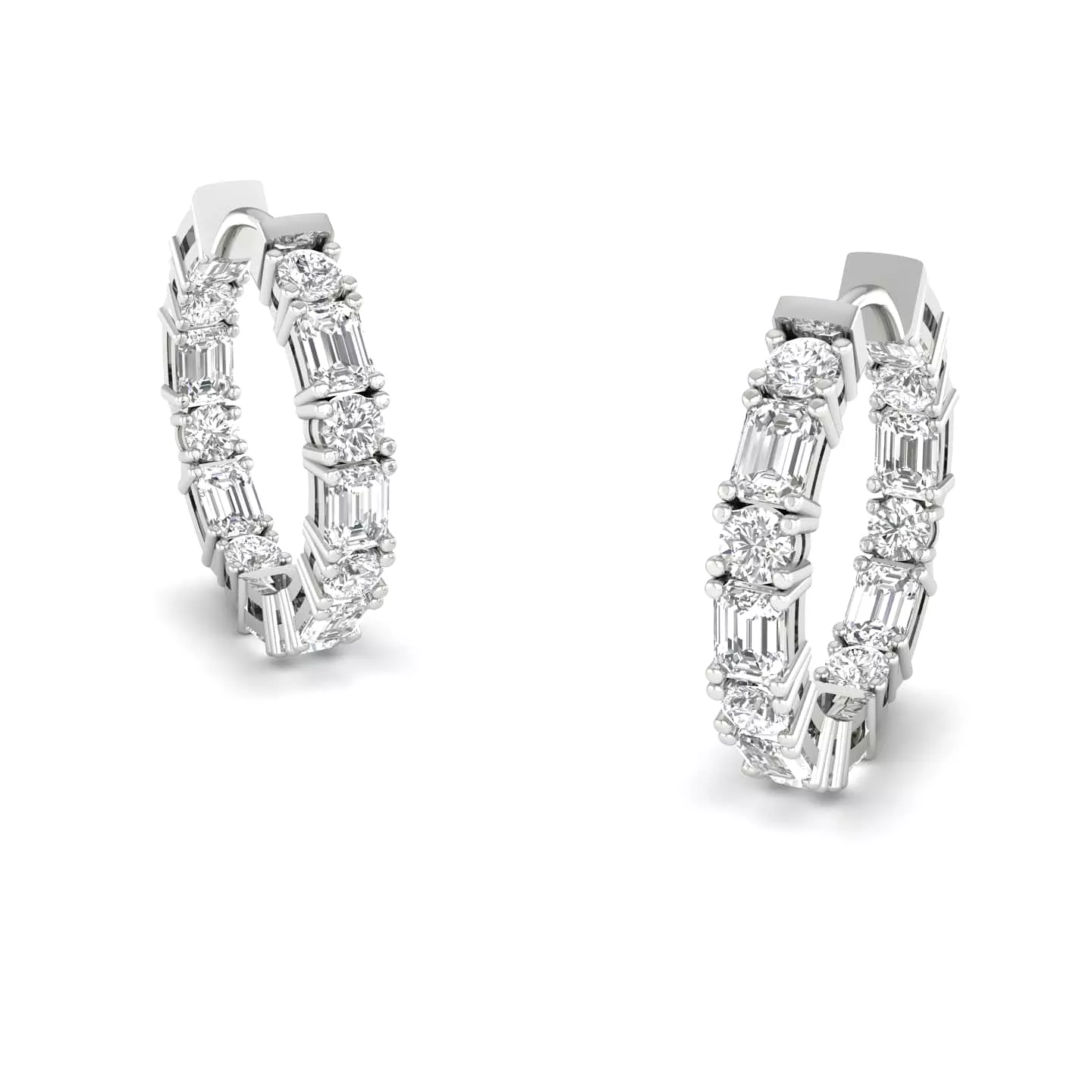 Round and Emerald Cut Diamond Hoop Earrings Lab Grown