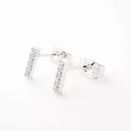 Silver Crystal Bar Studs