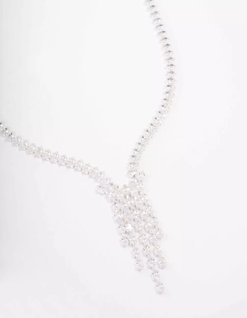 Silver Cubic Zirconia Marquise Drop Necklace