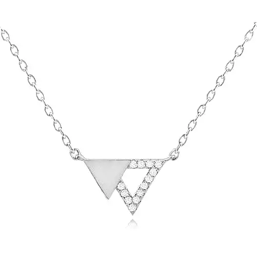 Silver Double Triangle Necklace With CZ - NTZ116