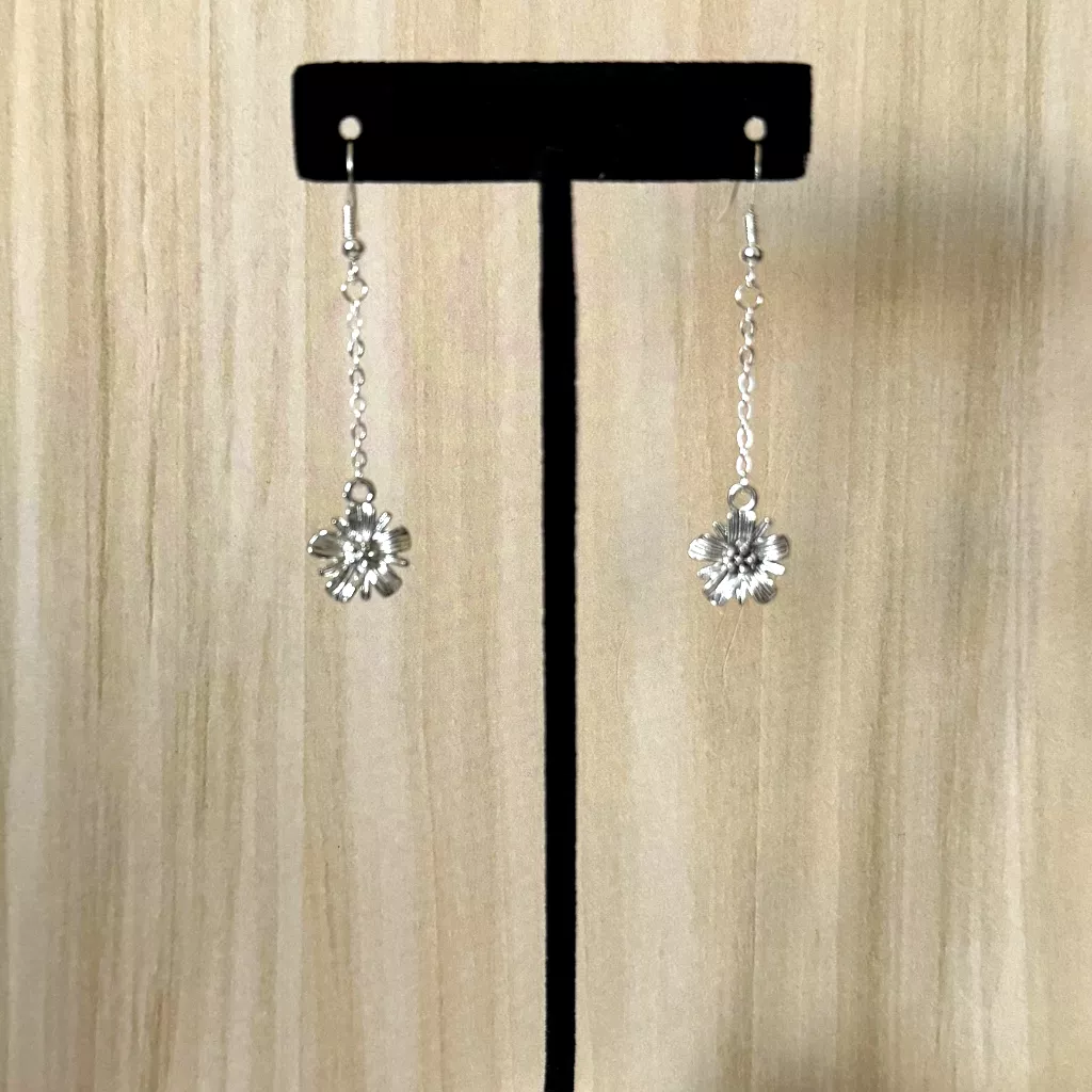 Silver Flower Dangle Earrings