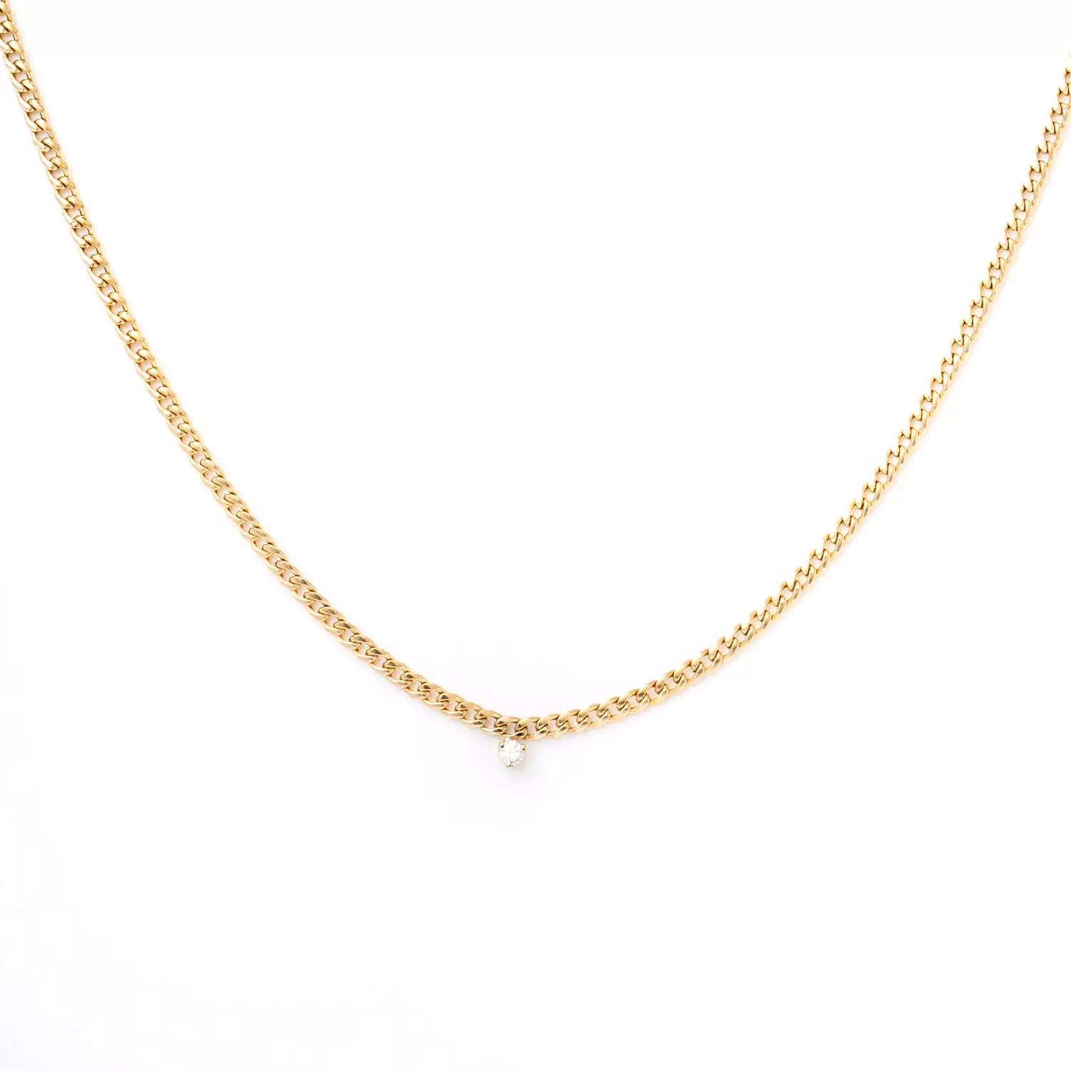 Single Prong Diamond Small Curb Chain Necklace