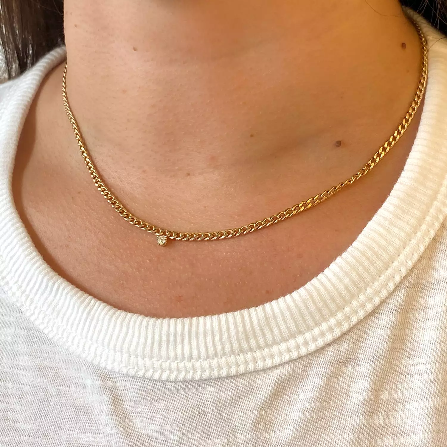 Single Prong Diamond Small Curb Chain Necklace