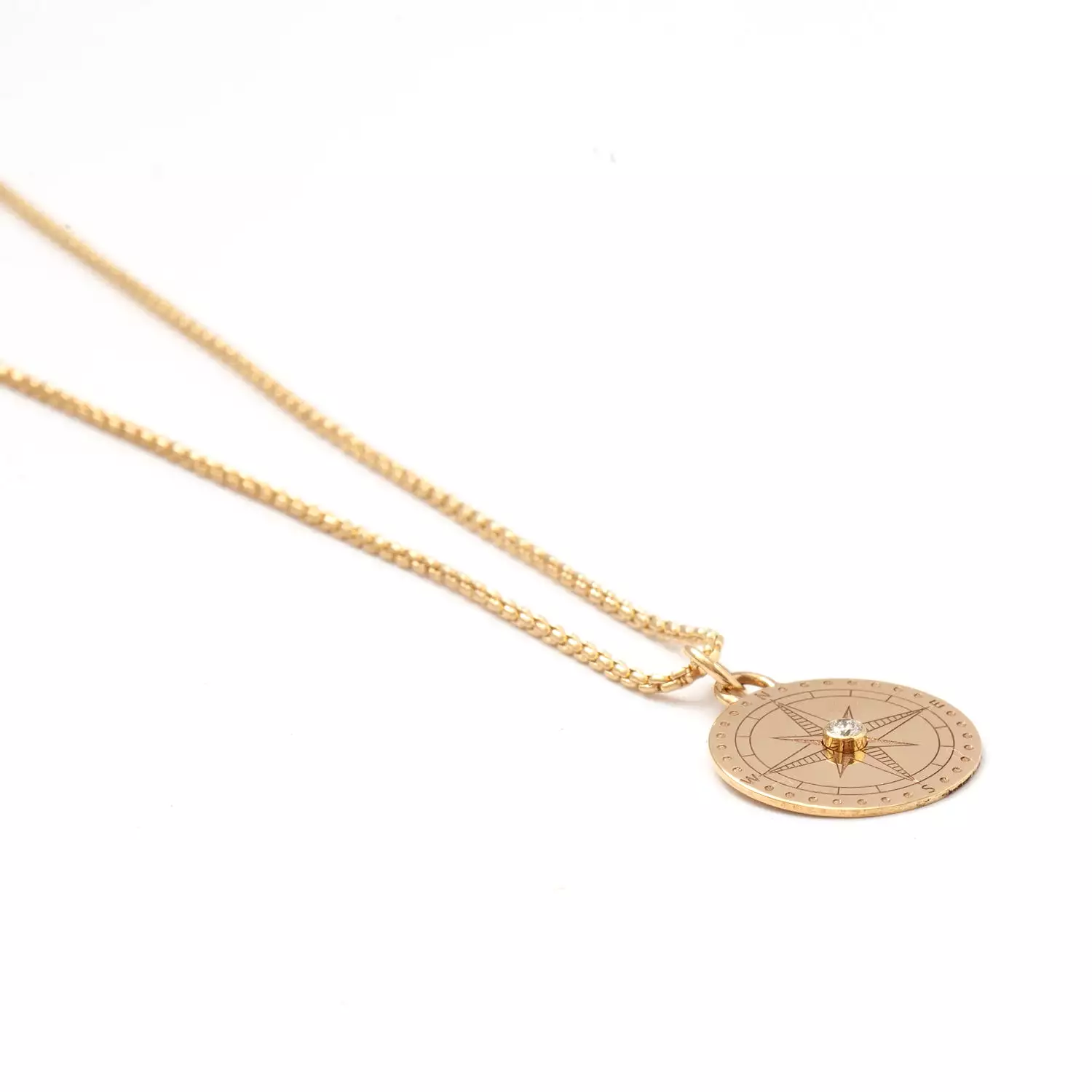 Small Compass on Extra Small Box Chain Necklace