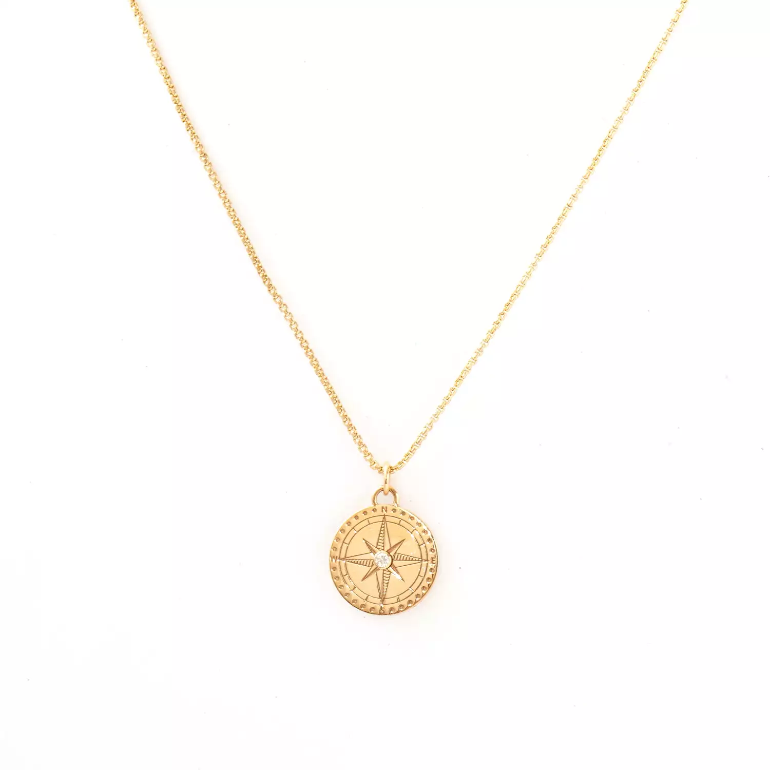 Small Compass on Extra Small Box Chain Necklace