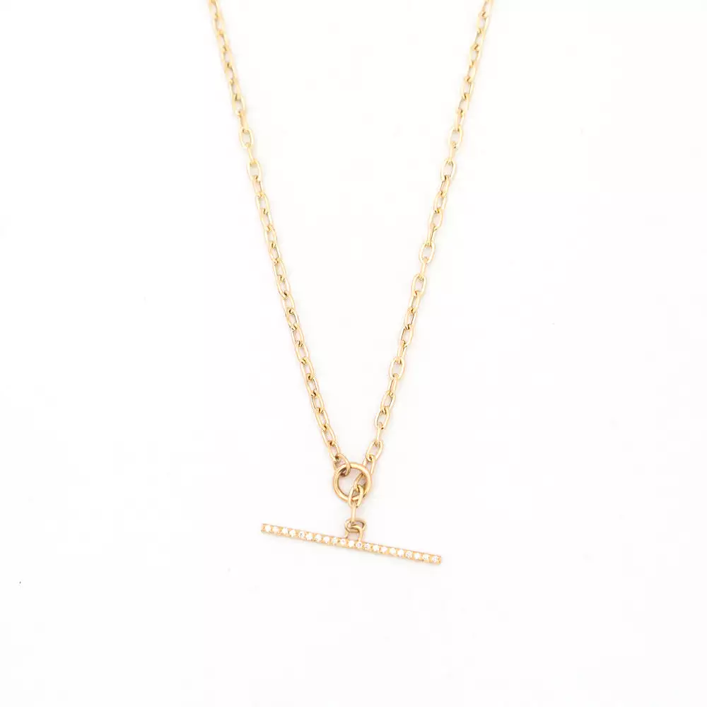 Small Square Oval Link Necklace with Pavé Toggle