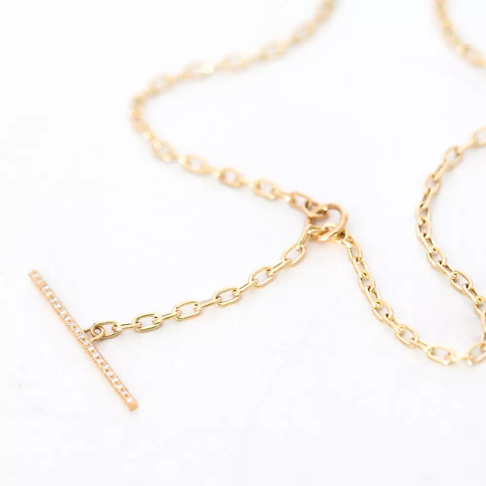 Small Square Oval Link Necklace with Pavé Toggle