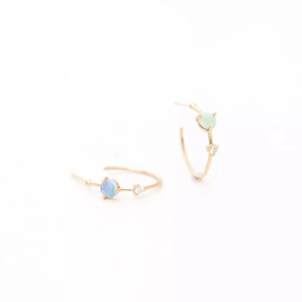 Small Two-Step Opal and Diamond Hoop Earrings