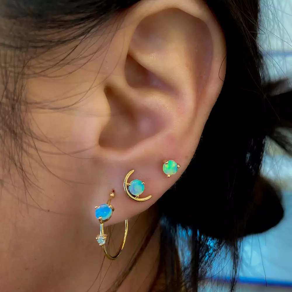 Small Two-Step Opal and Diamond Hoop Earrings