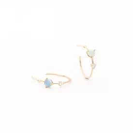 Small Two-Step Opal and Diamond Hoop Earrings