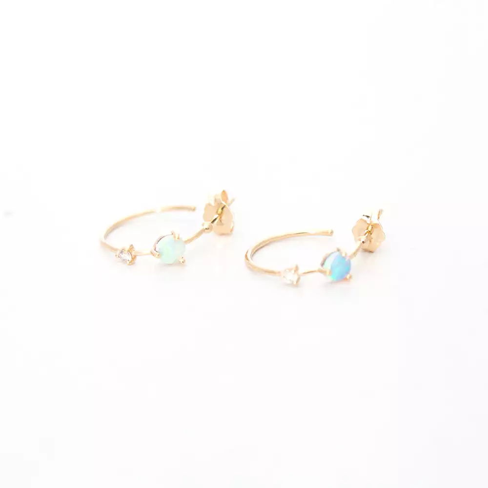 Small Two-Step Opal and Diamond Hoop Earrings