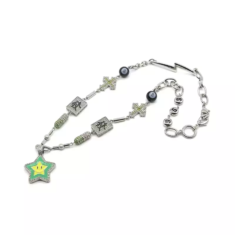 Star Smiley Cross Capsule Mahjong Diamond Necklace