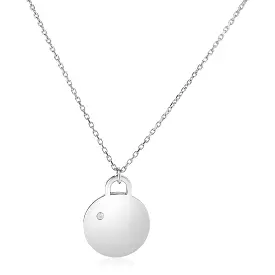 Sterling Silver 18 inch Necklace with Polished Disc with Diamond