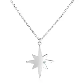 Sterling Silver 18 inch Necklace with Polished Star with Diamond