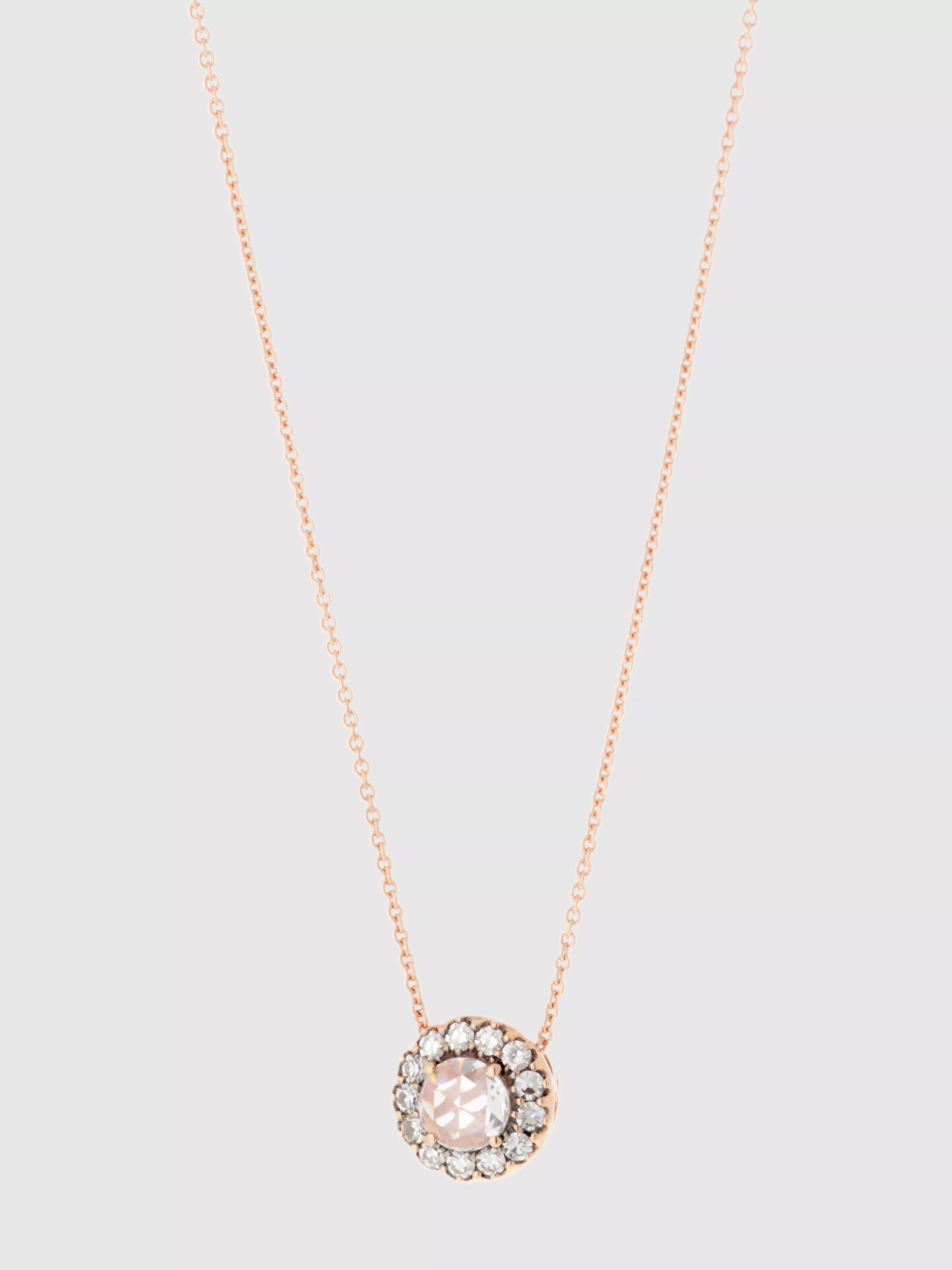 Stone Halo Necklace in Pink Gold and Diamond