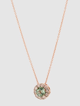 Stone Halo Necklace in Pink Gold/Diamond/Green Tourmaline