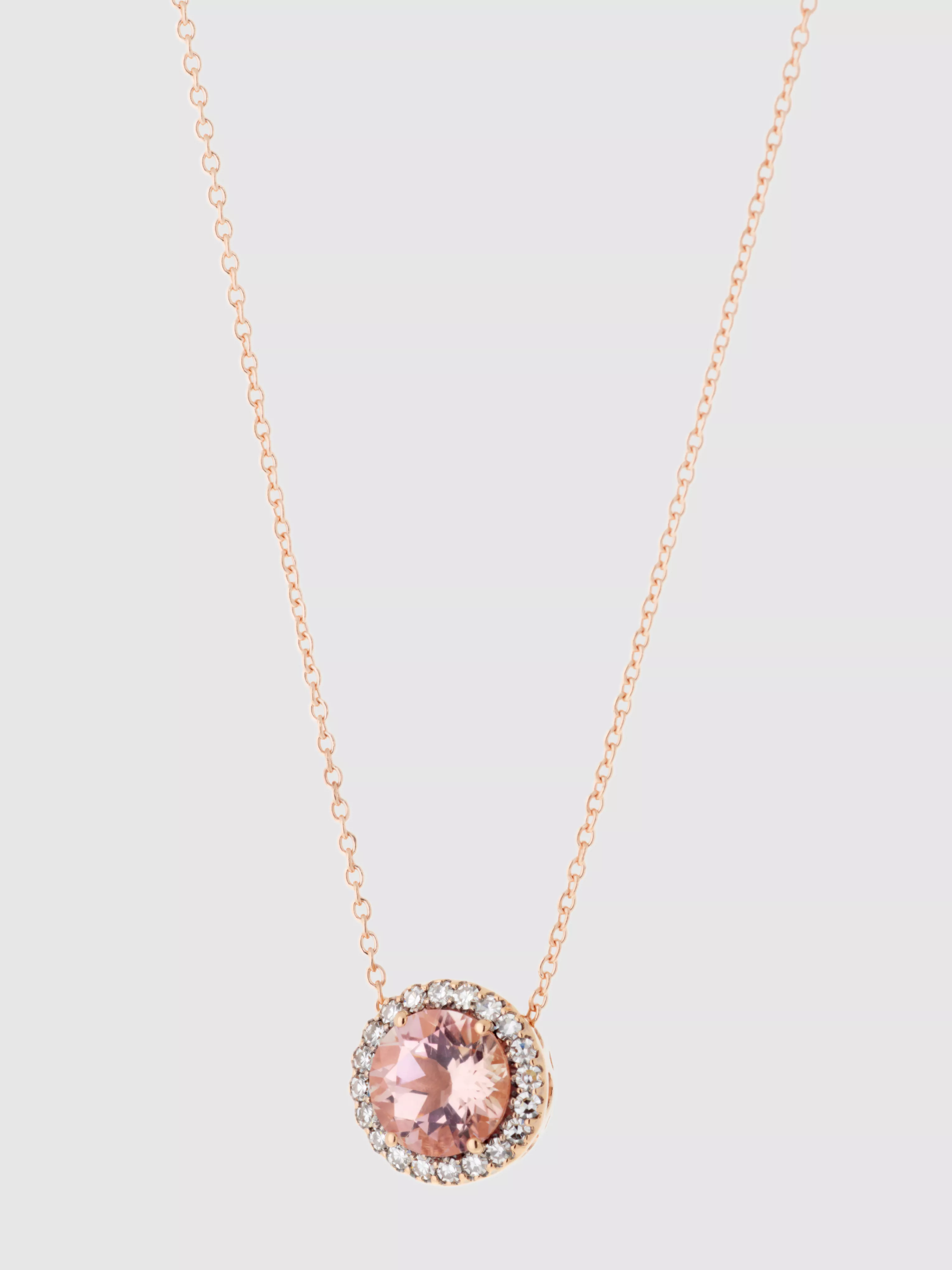 Stone Halo Necklace in Pink Gold/Diamond/Pink Tourmaline