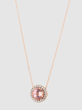 Stone Halo Necklace in Pink Gold/Diamond/Pink Tourmaline