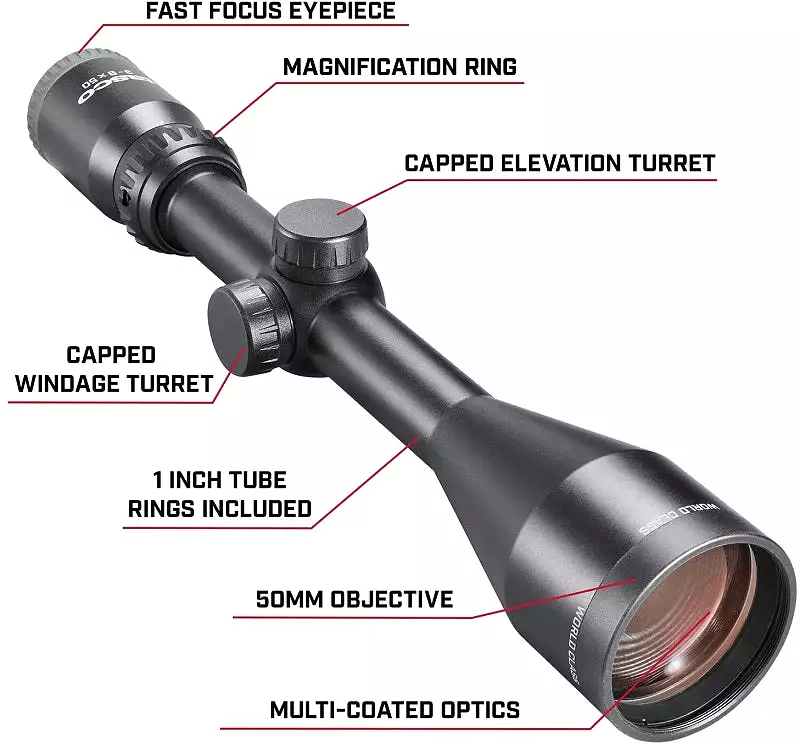 Tasco World Class 3-9x 50mm Rifle Scope w/ Weaver Style Rings TWC3950