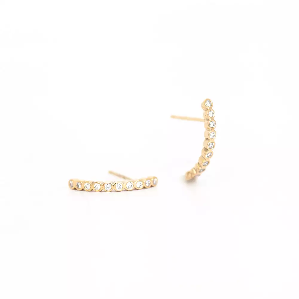 Ten Tiny Diamond Bezel Curved Bar Drop Earrings