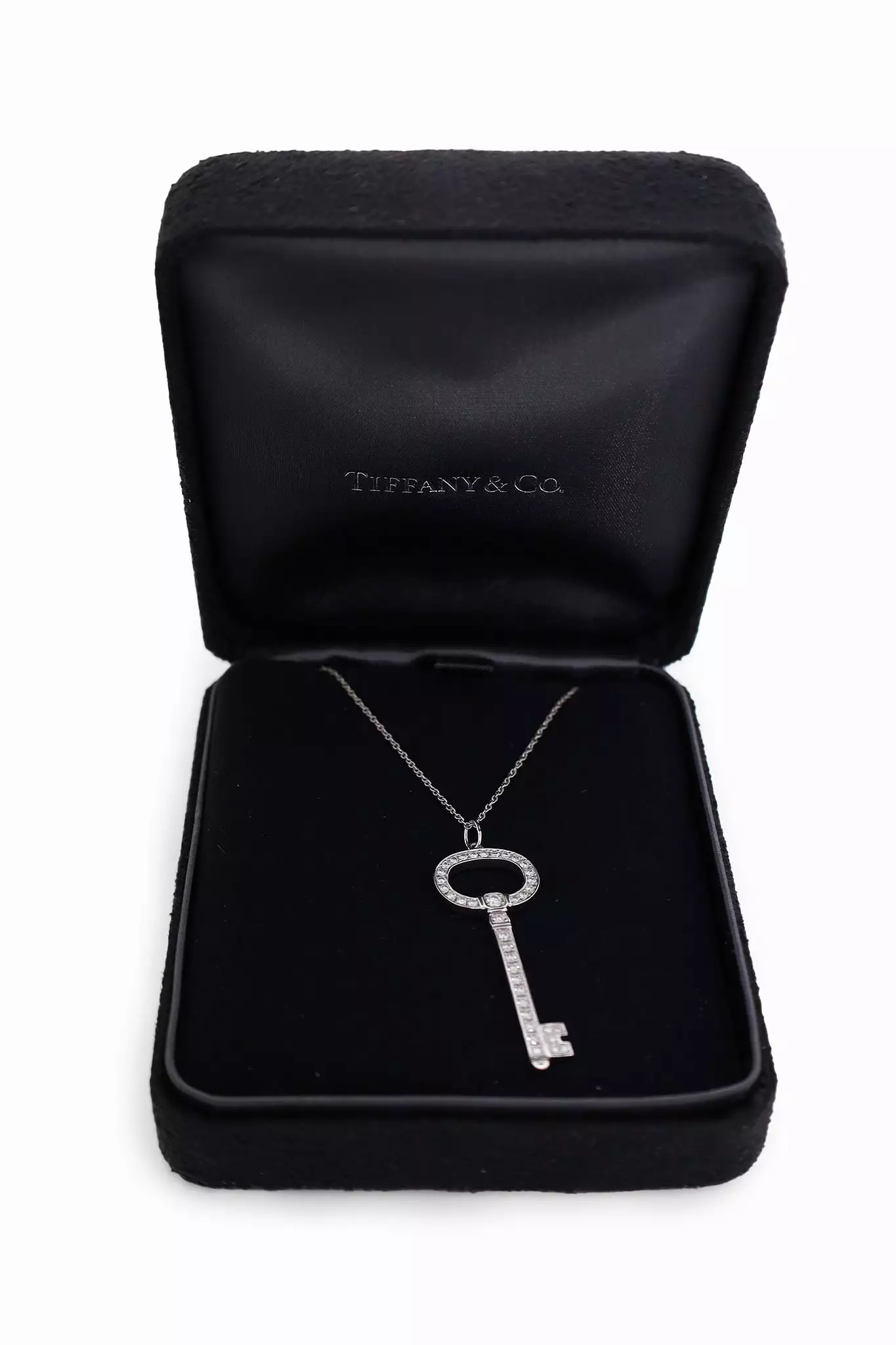 Tiffany & Co. Platinum Diamond Oval Key Pendant Necklace