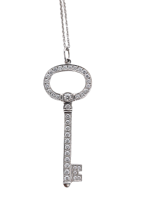 Tiffany & Co. Platinum Diamond Oval Key Pendant Necklace