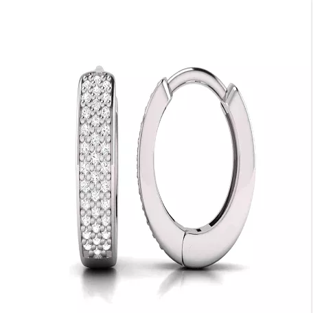 Triple Row Diamond Huggie Hoop Earrings Lab Grown