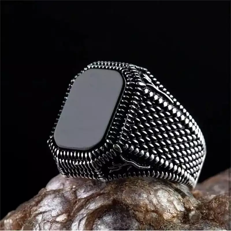 Turkish Ring for Men Vintage Eagle Pattern Black Zircon Rings S4513543