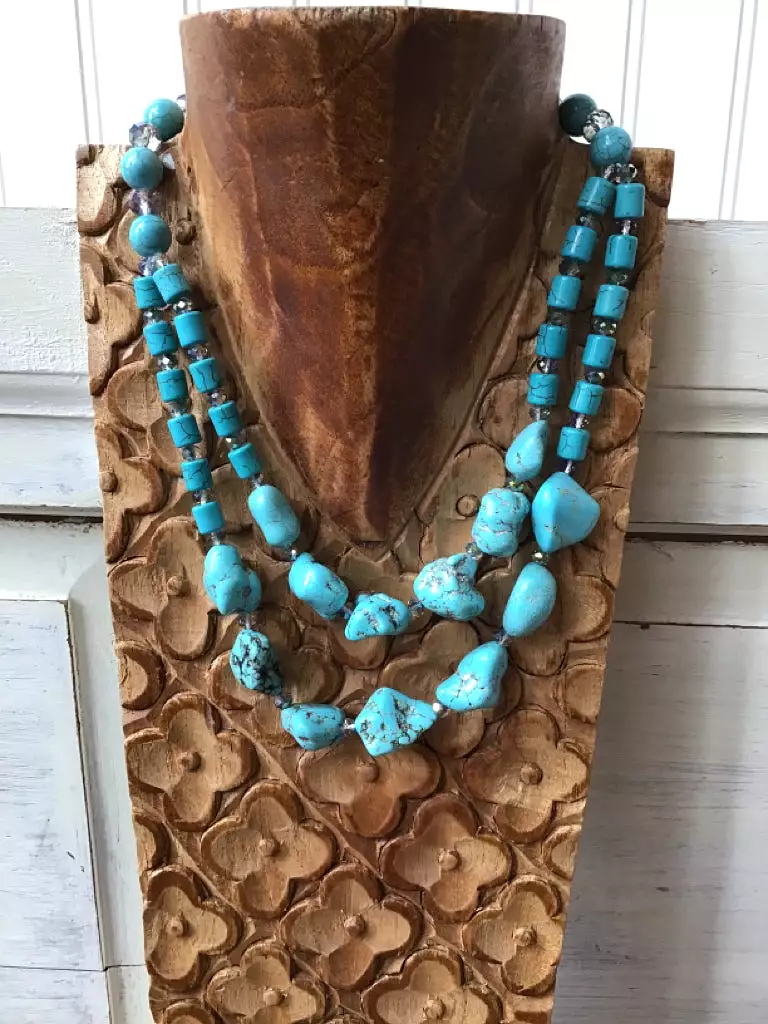 Turquoise Double Strand & Crystal Necklace