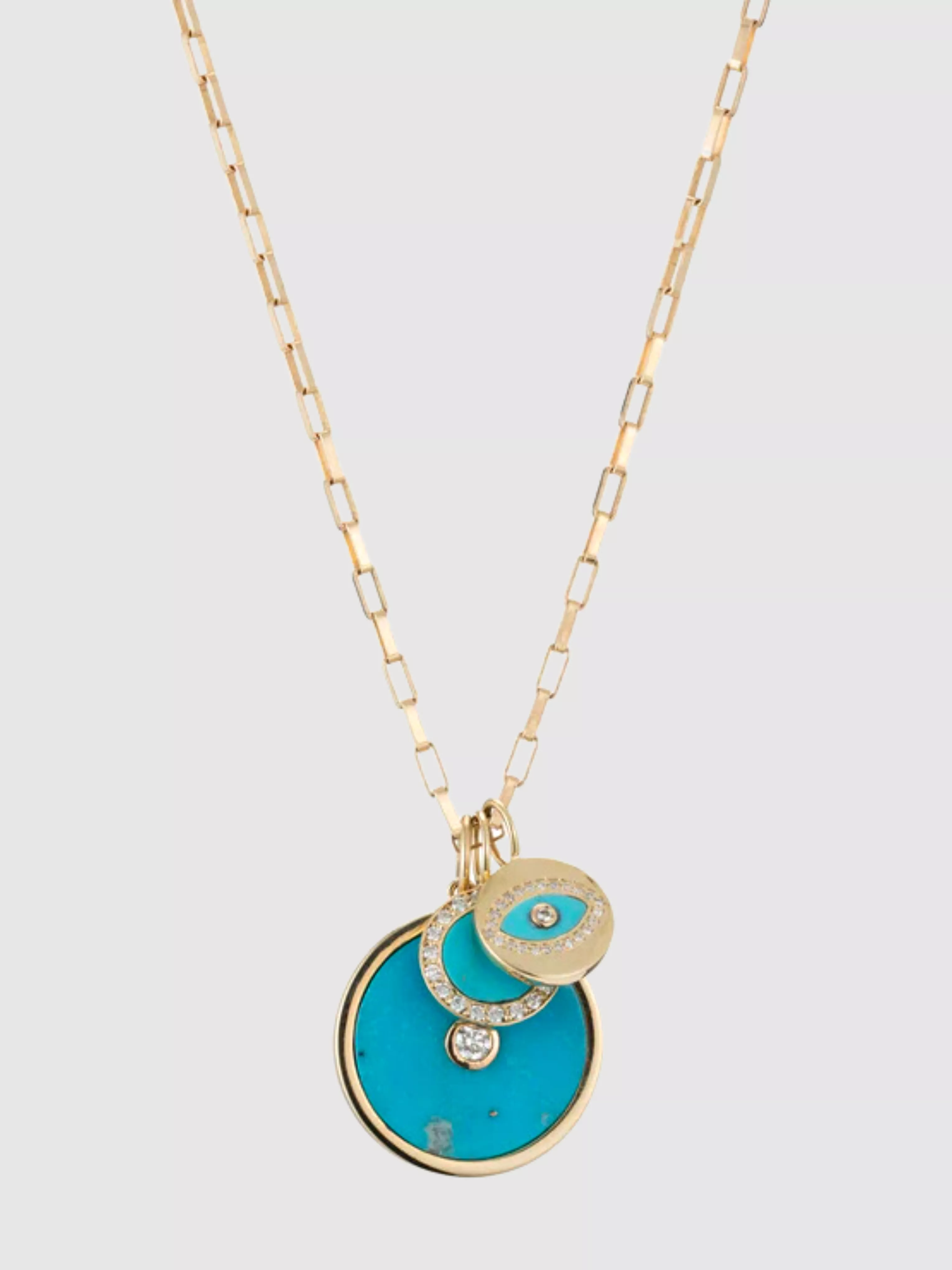 Turquoise, Gold & Diamond Charms Necklace Set