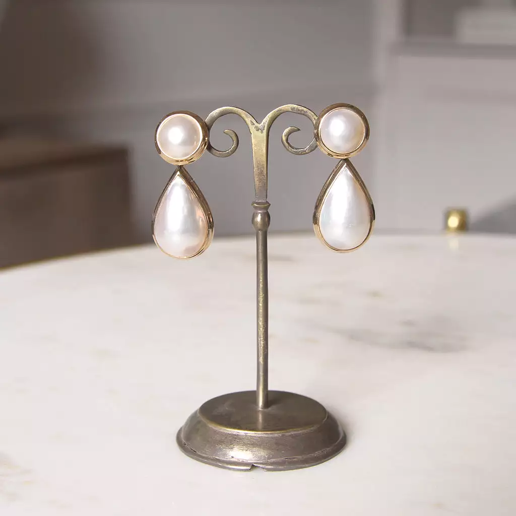 Vintage Pearl and Gold Convertible Drop Earrings