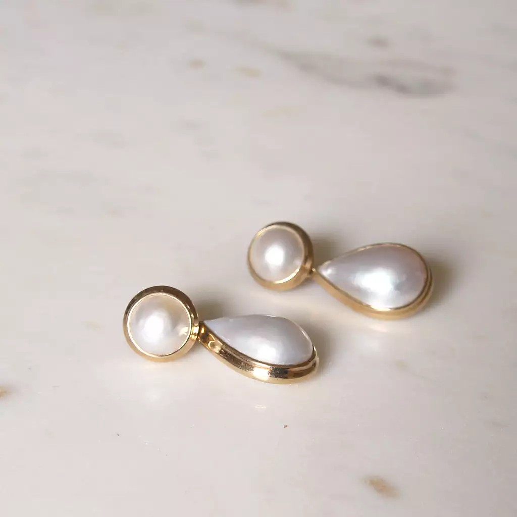 Vintage Pearl and Gold Convertible Drop Earrings