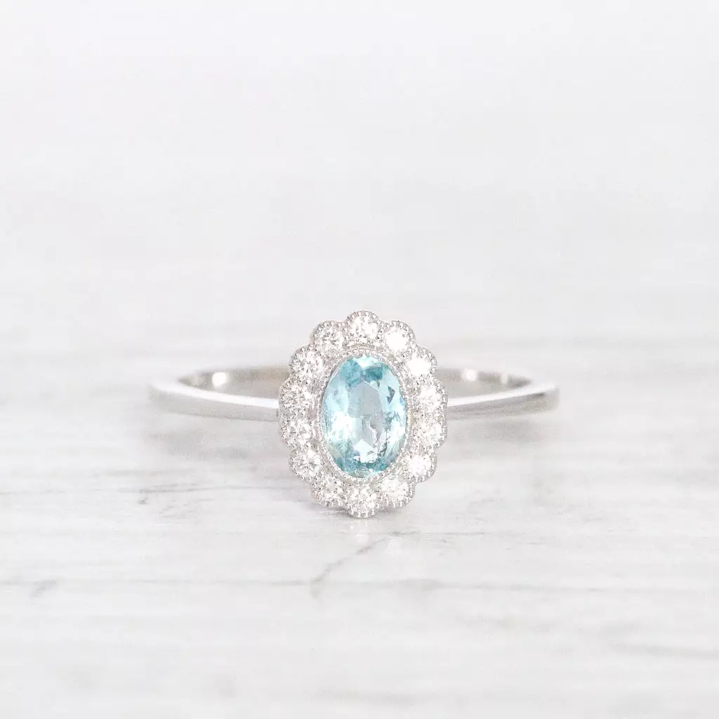 Vintage Style 0.37 Carat Aquamarine and Diamond Cluster